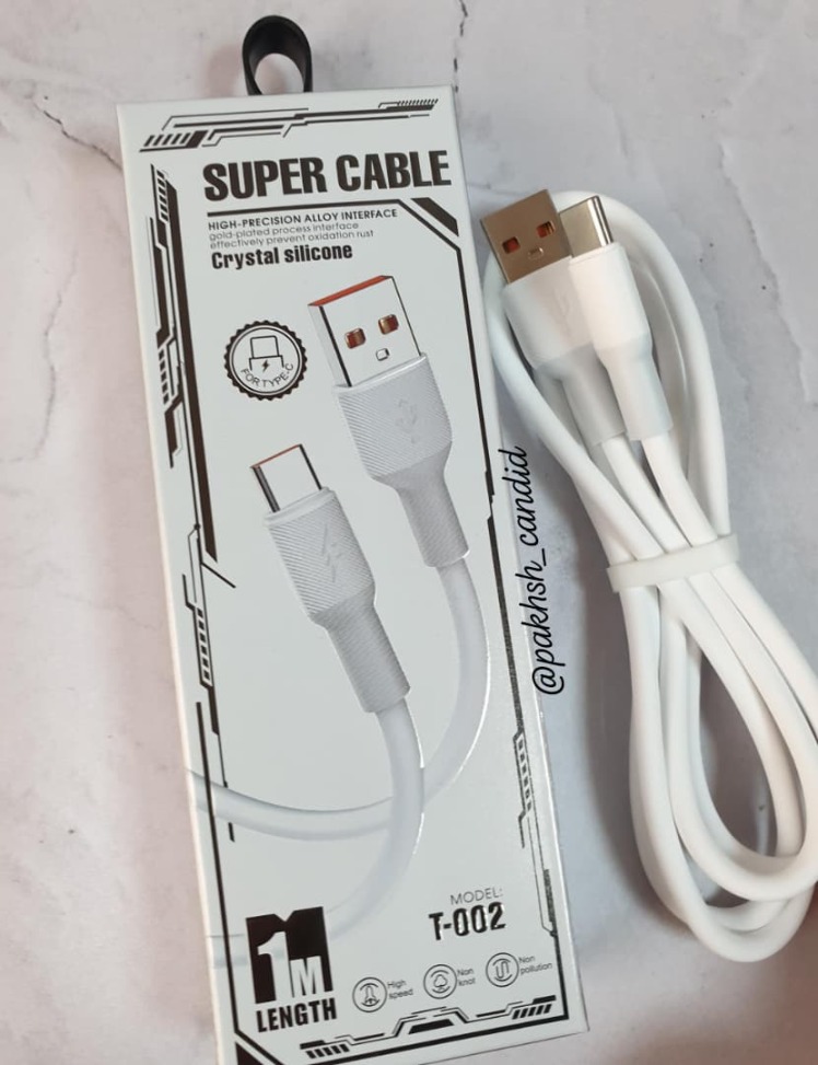 کابل سوپر فست شارژ T-002 تایپ سی به USB با روکش سیلیکونی